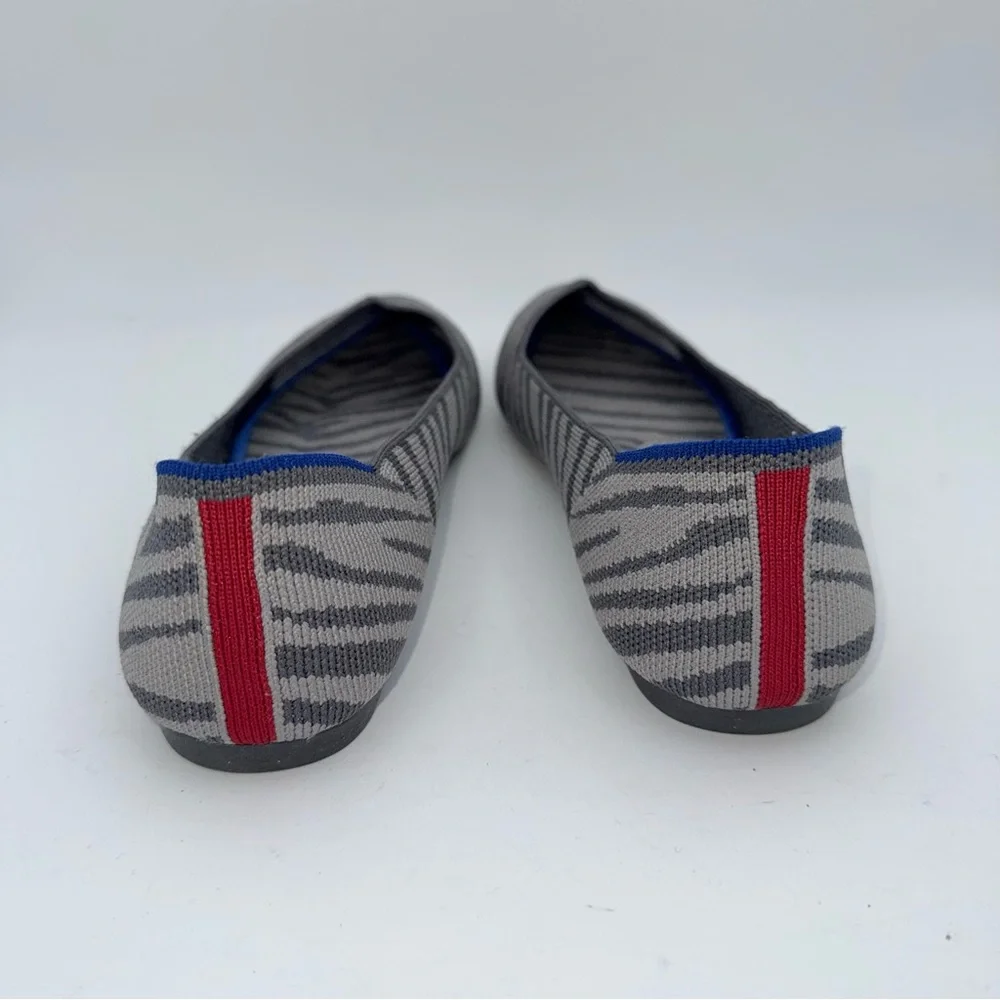 Rothy’s - Women’s The point flat shoes grey knit Zebra print slip on size 9.5